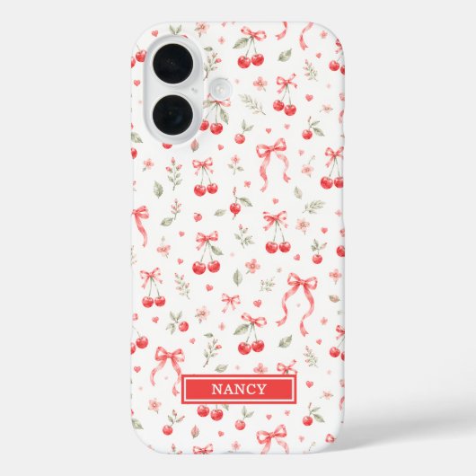 Coques Case-Mate iPhone Cerises avec nœuds coquettes rouges monogrammés (Verso)