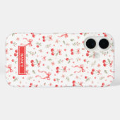 Coques Case-Mate iPhone Cerises avec nœuds coquettes rouges monogrammés (Verso (horizontal))