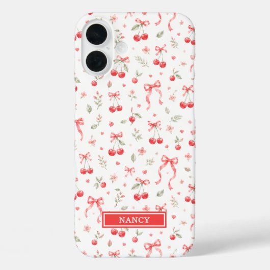 Coques Case-Mate iPhone Cerises avec rubans coquettes rouges monogrammées (Verso)