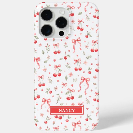 Coques Case-Mate iPhone Cerises avec rubans coquettes rouges monogrammées (Verso)