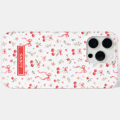 Coques Case-Mate iPhone Cerises avec rubans coquettes rouges monogrammées (Verso (horizontal))