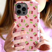 Coques Case-Mate iPhone Cerises Jolies à Points sur Monogramme Rose
