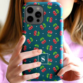Coques Case-Mate iPhone Cerises Jolies à Points sur Monogramme Sarcelle