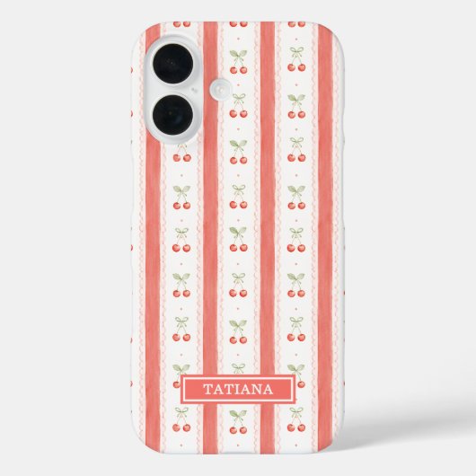 Coques Case-Mate iPhone Cerises Monogrammées à Rayures Aquarelle (Verso)