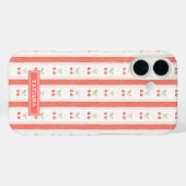 Coques Case-Mate iPhone Cerises Monogrammées à Rayures Aquarelle (Verso (horizontal))