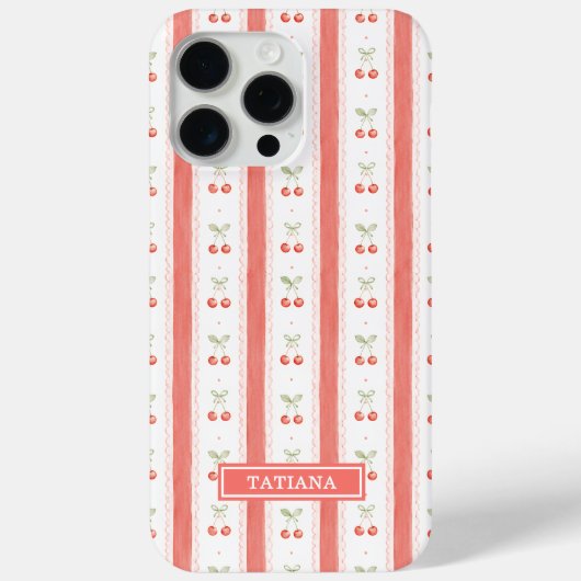 Coques Case-Mate iPhone Cerises Monogrammées Aquarelle Rayées (Verso)