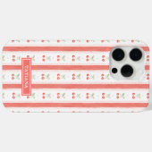 Coques Case-Mate iPhone Cerises Monogrammées Aquarelle Rayées (Verso (horizontal))