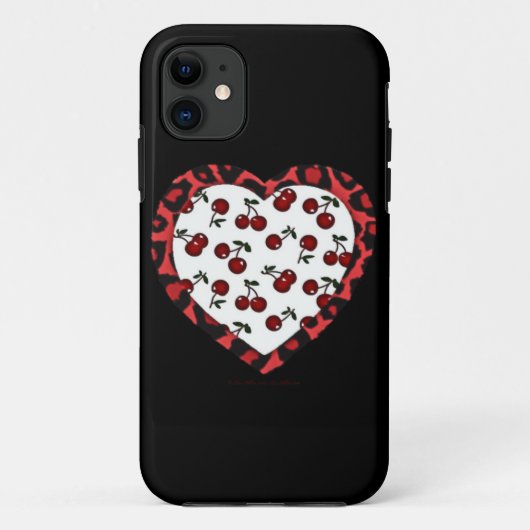 Coques Case-Mate iPhone Cerises Rockabilly RAB Impression Léopard Coeur (Dos)