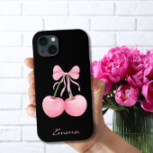 Coques Case-Mate iPhone Cerises roses élégantes et modernes avec un nœud r