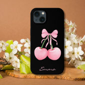 Coques Case-Mate iPhone Cerises roses élégantes et modernes avec un nœud r