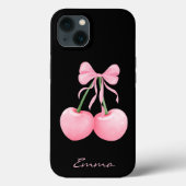 Coques Case-Mate iPhone Cerises roses élégantes et modernes avec un nœud r (Verso)