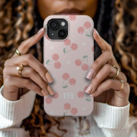 Cerises roses Retro Nom personnalisé Monogramme