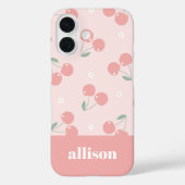 Coques Case-Mate iPhone Cerises roses Retro Nom personnalisé Monogramme (Verso)