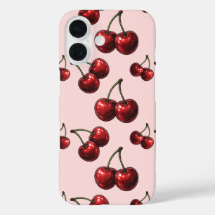 Coques iPhone 16 Cerises Rouges Brillantes Rose Rétro