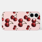 Coques Case-Mate iPhone Cerises Rouges Brillantes Rose Rétro (Verso (horizontal))