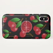 Coques Case-Mate iPhone cerises rouges doux motif monogrammé (Dos (Horizontal))