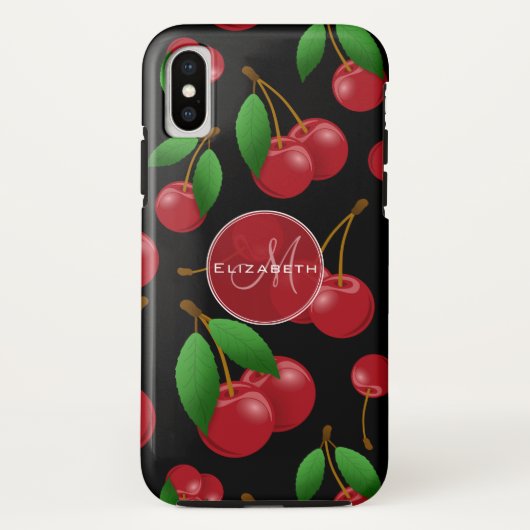Coques Case-Mate iPhone cerises rouges doux motif monogrammé (Dos)