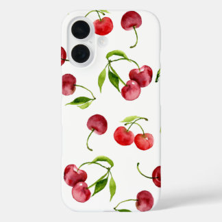 Coques iPhone 16 Cerises rouges mignonnes d'aquarelle