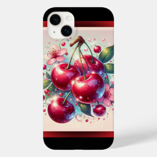 Coque Pour iPhone 14 Plus Cerises Rouges Mignonnes Floral Féminin Rose