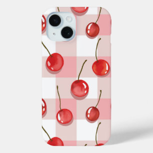 Coque Pour iPhone 15 Cerises rouges peintes à la main en motif continu