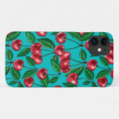 Coques Case-Mate iPhone Cerises rouges sur turquoise (Dos (Horizontal))