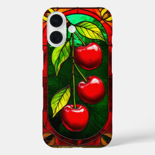 Coques iPhone 16 Cerises rouges vives et feuilles vertes