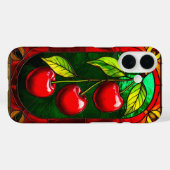 Coques Case-Mate iPhone Cerises rouges vives et feuilles vertes (Verso (horizontal))
