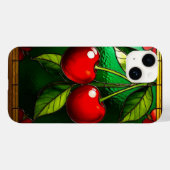 Coques Case-Mate iPhone Cerises rouges vives et feuilles vertes (Verso (horizontal))