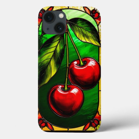 Coques Case-Mate iPhone Cerises rouges vives et feuilles vertes (Verso)