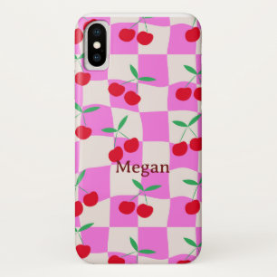 Case-Mate iPhone Case Cerises sur des damiers déformés roses Nom personn