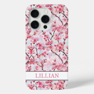 Coque iPhone 15 Pro Cerisiers Fleuris Sakura Monogrammés