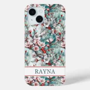 Coque Pour iPhone 15 Cerisiers Sakura Imprimé Monogrammé