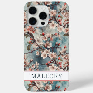 Coque iPhone 15 Pro Max Cerisiers Teinte Sakura Imprimé Monogrammé