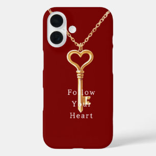 Coques iPhone 16 Chaîne de cœur en or rouge