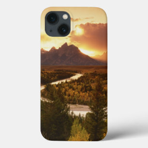 Etui iPhone 13 Chaîne Teton au coucher du soleil, depuis la riviè