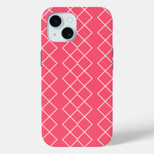 Coque Pour iPhone 15 Chaînes Carrés rouges et blanches