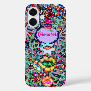 Coques iPhone 16 Chakra Rêveur Floral Coloré Inhabituel Mystique