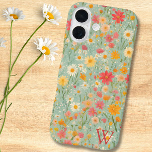 Coques iPhone 16 Champ de fleurs sauvages à l'aquarelle