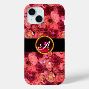 COQUE POUR iPhone 15 CHAMP ROSE ROSE ROSE ROSE ROSE ROSE ROUGE, MONOGRA