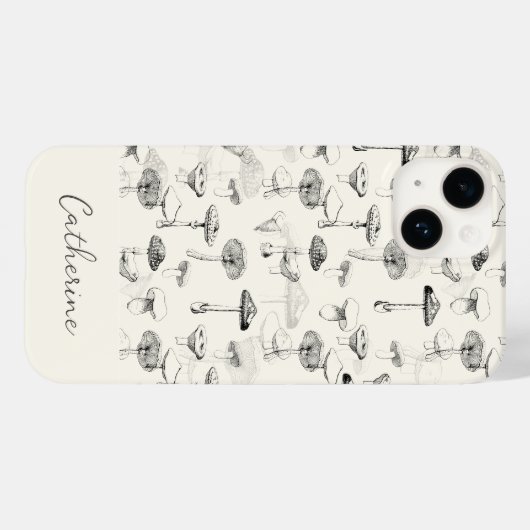 Coques Case-Mate iPhone Champignons blancs noirs modernes avec nom personn (Verso (horizontal))