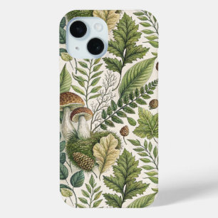 Coque Pour iPhone 15 Champignons des bois Pinecones Ferns Motif d'autom