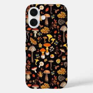 Coques iPhone 16 Champignons sauvages sur le noir