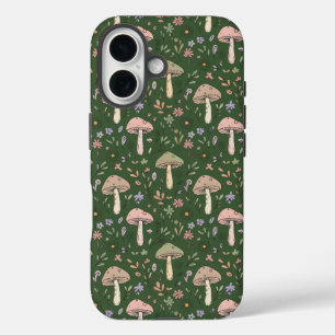 Coques iPhone 16 Champignons Vert Chasseur Sombre Sans Couture Fore