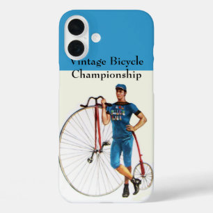 iPhone 16 Plus Case Championnat vintage de cyclisme, Bleu Blanc