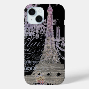 Coque Pour iPhone 15 chandelier vintage girly tour eiffel paris