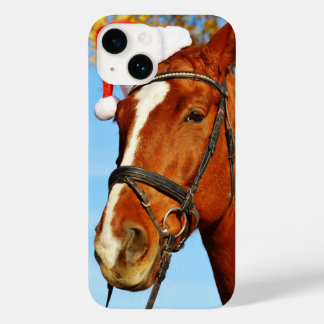 Coque Pour iPhone 14 Chapeau de Père Noël drôle Cheval Noël