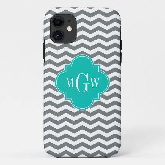Coques Case-Mate iPhone Charbon fin Chevron Turquoise Quatrefoil 3 Monogra (Dos)