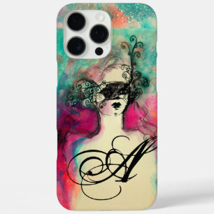 iPhone 16 Pro Max Case CHARM /Dame au Masque Monogramme Rose Turquoise Ve