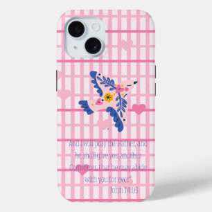 Coque Pour iPhone 15 Charmant cœur en treillis rose chrétien pour fille