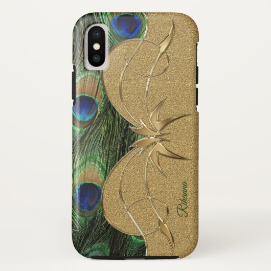 Coques Case-Mate iPhone Charme Peacock Plumes Golden Custom Monogramme (Dos)